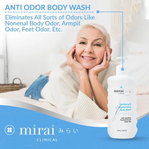 Vista 2 de Mirai Paquete clínico eliminador de olores corporales: juego de barra de jabón renovador y caqui - Desodorizante natural con extractos de caqui y té