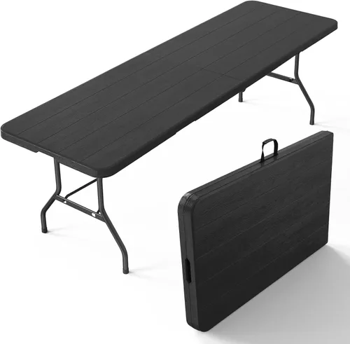 Vista 14 de Vingli - Mesa plegable de 4 pies de plástico para camping, altura ajustable en 3 niveles, portátil para interiores/exteriores, mesa de fiesta Negro