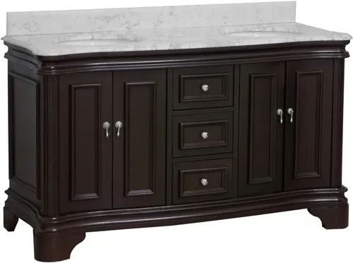 Vista 3 de Kitchen Bath Collection Katherine - Tocador de baño doble de 60 pulgadas (chocolate/carrara): incluye gabinete de chocolate con encimera de mármol