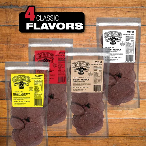 Vista 4 de Old Trapper Double Eagle Cecina de Res, sabor picante y caliente, paquete de 21 onzas, snacks de carne ahumada en madera natural, 10 gramos