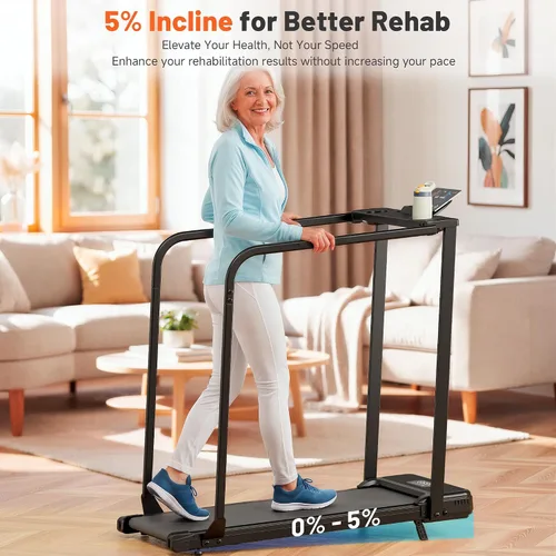 Vista 4 de Walking Pad Treadmill for Seniors with Handrails - Treadmills with Incline for Seniors at Home, Recovery Walking Machine with Remote Control, LED