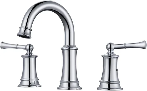 Vista 9 de Llave de baño negra, llave de lavabo de baño de 8 pulgadas con conjunto de drenaje emergente, llave de baño generalizada con líneas de suministro
