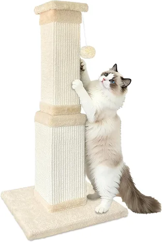 Vista 12 de AGYM Rascador para gatos, rascador para gatos de 32 pulgadas con percha de felpa grande, sisal y poste rascador de alfombra, postes verticales