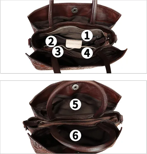 Vista 7 de Bolso de cuero genuino para mujer, bolso de cuero en relieve, bolso de mano con asa superior, bolso cruzado