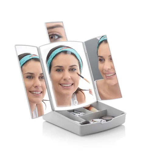 Vista 11 de Espejo LED Plegable con Organizador de Maquillaje 3 en 1 Panomir InnovaGoods