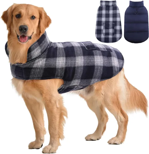 Vista 8 de Kuoser - Abrigo de invierno para perro reversible de estilo británico, abrigo de clima frío para cachorros, ropa resistente al viento, chaleco