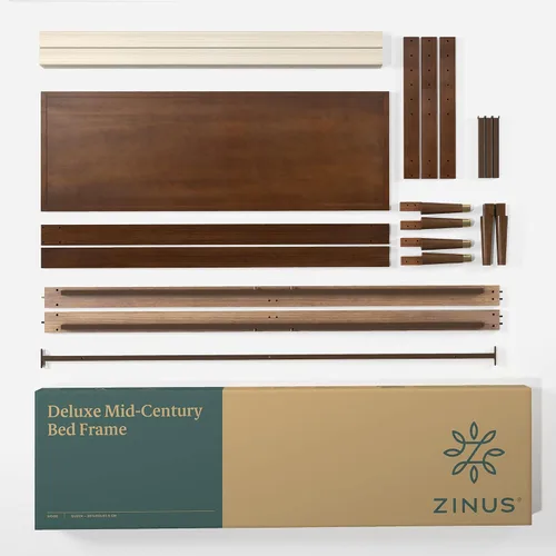 Vista 9 de Zinus Deluxe cama de madera estilo de medio siglo con cabecero, sin necesidad de colchon de resortes, Pino, Marrón
