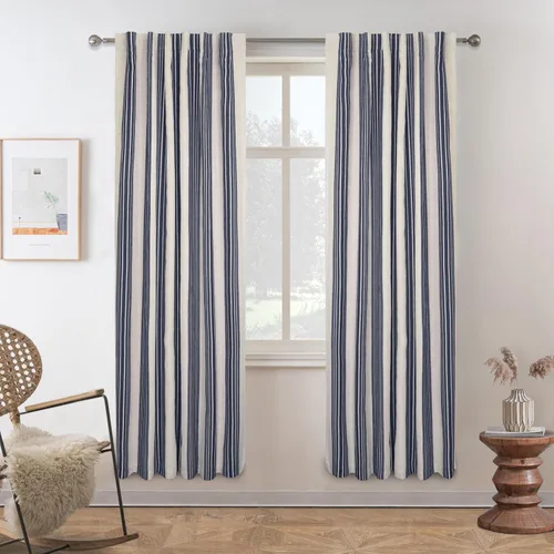 Vista 24 de DriftAway Chris Linen - Cortinas opacas con capa térmica y reductora de sonido, 63 pulgadas de largo para dormitorio, cortinas estampadas a rayas