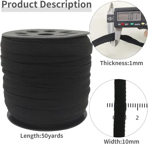 Vista 3 de Cinta de sarga negra 3/8" x 50yd para coser Negro 003