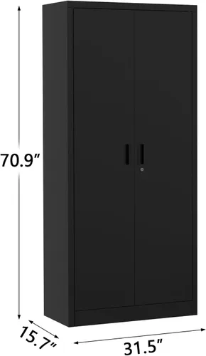 Vista 2 de Armario de almacenamiento de metal de 71 pulgadas con 2 puertas y 4 estantes ajustables, archivador de acero con cerradura, gabinetes