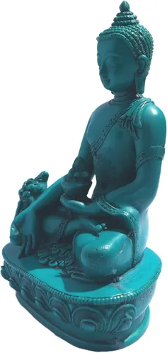 Vista 2 de mytibetshop Buda medicinal turquesa para curación y meditación por Himalayand Artisan en Nepal, 6 pulgadas de alto, Metal, turquesa
