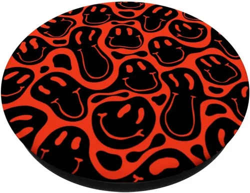 Vista 2 de Roja estética trippy negro líquido remolino goteo cara sonriente PopSockets PopGrip intercambiable