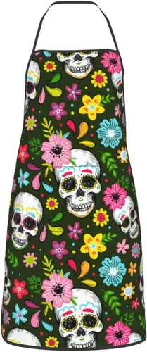 Vista 13 de Delantal de calavera de azúcar, delantales de cocina para hombres y mujeres, delantal de cocina, delantal de chef, delantales de jardín ajustables