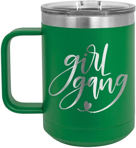 Vista 10 de GIRL GANG Negro 15 oz Taza de café w/tapa deslizante Taza de café de viaje aislada Ideas de regalos de cumpleaños o Navidad de mujeres u hombres