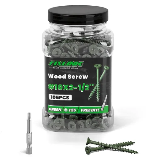 Vista 33 de Tornillos para madera de 2-1/2 pulgadas, tornillos para terraza FIXLINK #10 x 2-1/2", 310 piezas, recubiertos con epoxi, broca de estrella T25