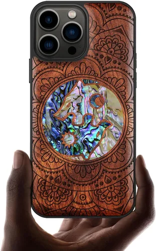 Vista 7 de Carveit Funda protectora de madera de diseñador para iPhone 13 Pro Max, funda magnética [grabado de madera e incrustaciones de carcasa] compatible