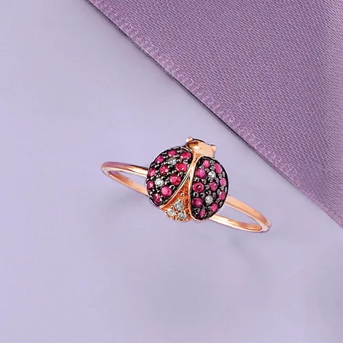 Vista 4 de Ross-Simons 0.30 ct. t.w. Ruby and Diamond-Accented Ladybug Ring in 14kt Rose Gold