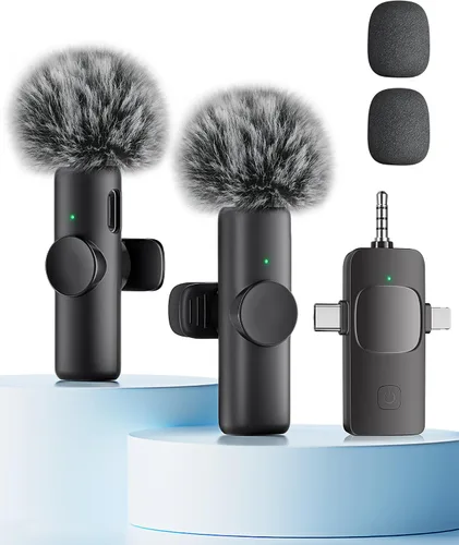Vista 14 de Micrófono Lavalier inalámbrico para iPhone, iPad y Android con funda de carga, micrófono de solapa con reducción de ruido, duración de la batería