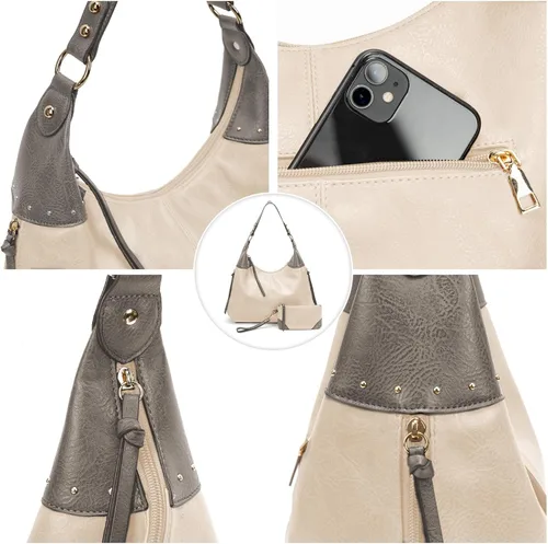 Vista 4 de LAVAWA Bolso de mano para mujer, bolso grande del oeste, bolso de hombro con asa superior, estilo vintage en relieve, tachuelas