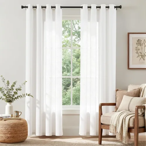 Vista 51 de Jinchan Cortinas de lino azul semitransparentes de 96 pulgadas de largo, 2 paneles para sala de estar con ojales, cortinas oscuras de lino