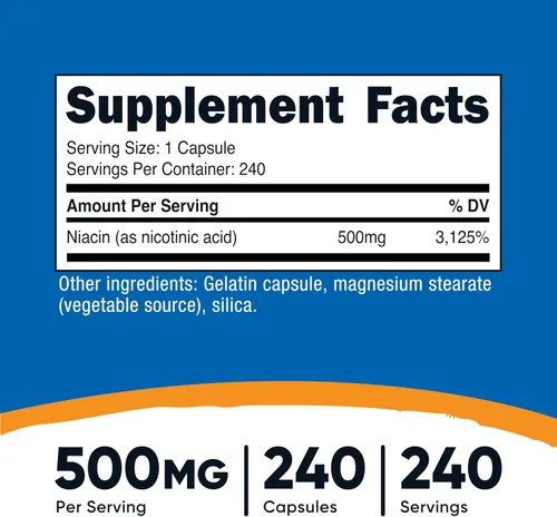 Vista 2 de Suplemento Nutricost Niacina de vitamina B3, 0,018 oz, en 240 cápsulas, 1 botella, 1