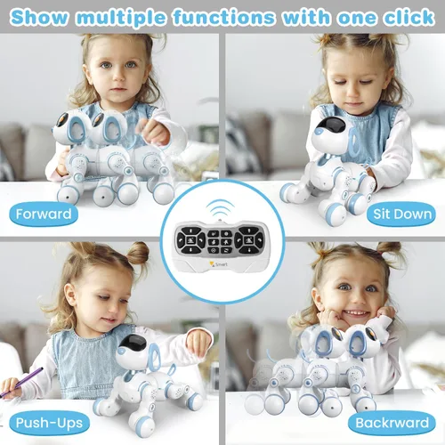 Vista 3 de Perro robot, perro a control remoto para niños con detección táctil de cabeza y función de música, robot interactivo programable, divertido juguete