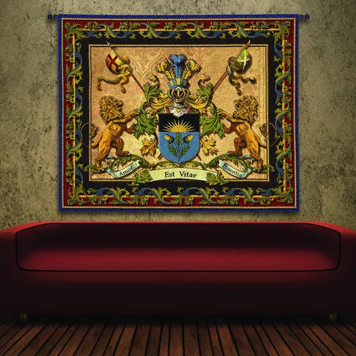 Vista 2 de Love Strength Courage - Tapiz tejido para colgar en la pared, escudo de armas, Amor Est Vitae Essentia, 100% algodón, tamaño de EE. UU., 64 x 53