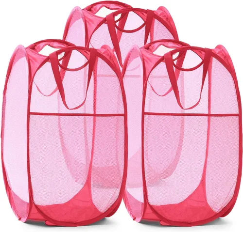 Vista 11 de Cesta de malla desplegable para ropa sucia con asas duraderas - Cesta plegable portátil para dormitorio, baño y viajes (negro)