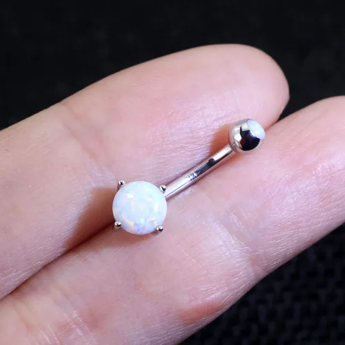 Vista 2 de JEWSEEN Anillos de ombligo de oro de 14 quilates, anillos de ombligo de ópalo sintético, anillos redondos para el ombligo, piercing para el ombligo