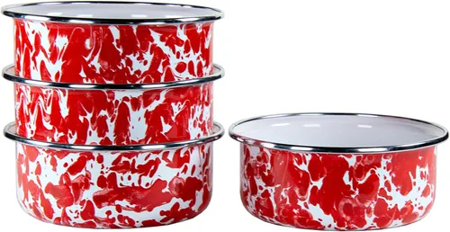 Vista 6 de Golden Rabbit Enamelware - Juego de 4 cuencos de sopa de 14 oz (remolino negro)