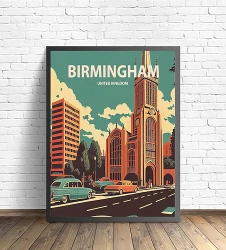 Vista 6 de Birmingham - Póster impreso artístico, decoración de pared del Reino Unido, arte del Reino Unido, decoración del hogar, obra de arte