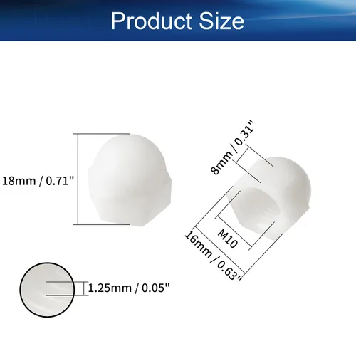 Vista 2 de Tuercas hexagonales de bellota M10, tuercas de cabeza de cúpula de nailon, hexagonales, tuercas decorativas para tornillos, tornillos, tono blanco