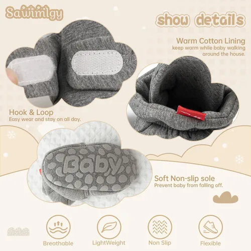 Vista 192 de Sawimlgy - Botines de algodón antideslizantes para recién nacido, con agarre, para cuna o para el invierno