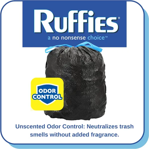 Vista 4 de Ruffies Bolsas de basura grandes – 30 galones, 15 unidades, cordón – negro, bolsas elásticas Pure Flexx