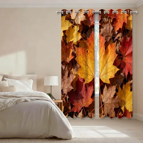 Vista 178 de Shrahala Orange Autumn Autumn Blackout Curtain Tiers, Fall Kitchen Valance Light Blocking Tier Drapes with Rod Pocket, 2 Pack 26 X 24 in