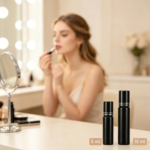 Vista 5 de Kesell Paquete de 6 botellas de rodillo de vidrio negro de 0.3 fl oz, botellas de rodillo de aceite esencial con embudo y aplicador de bola