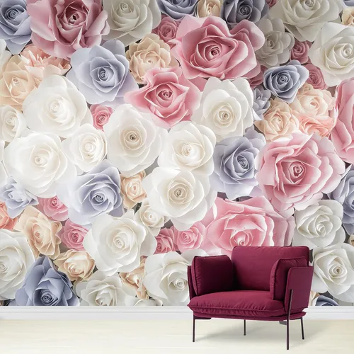 Vista 37 de wall26 Adhesivo mural removible para pared, diseño escénico de flores silvestres rosa, campo de jardín, naturaleza, fotografía, realismo