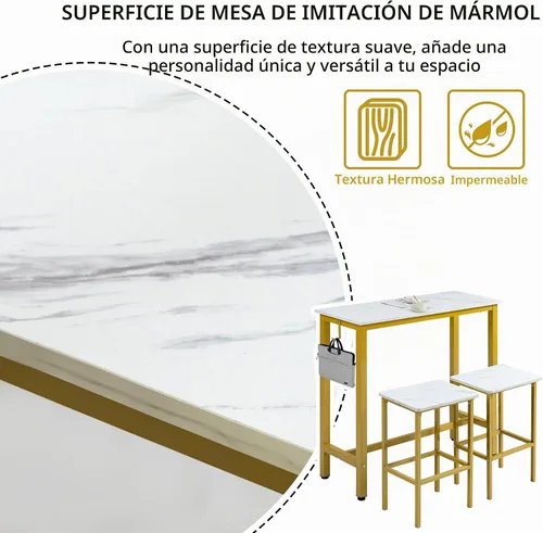 Vista 7 de Finnhomy Juego de mesa de bar, mesa de pub de 39.3 pulgadas, mesa rectangular de altura de barra, mesa de bar con taburetes, juego de mesa de cocina