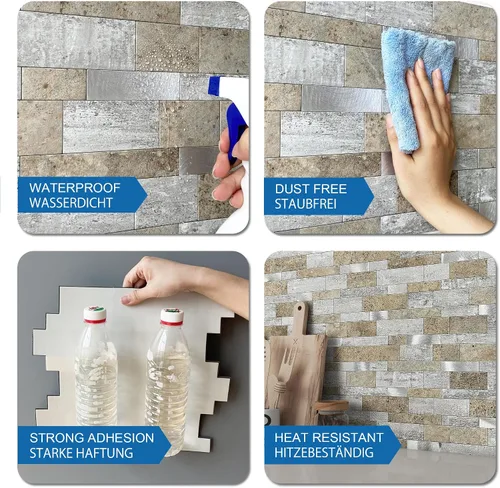 Vista 6 de MOFIT Azulejo Adhesivo para Salpicadero de Cocina Despegar y Pegar Piedra Acabado Mate, Pegatinas de Azulejos para Baño Panel de Pared 3D Mosaico
