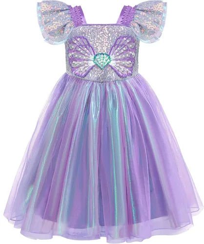 Vista 3 de VORLITS Disfraz de sirena para niñas, disfraz de princesa con accesorios