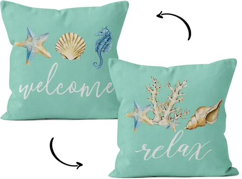 Vista 13 de HIWX Fundas de almohada costeras, fundas de almohada costeras, fundas de almohada decorativas de playa náutica, almohadas náuticas, decoración Blue1