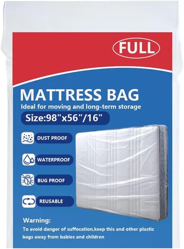Vista 9 de Plastic Mattress Bag for Moving Storage, Mattress Protector Cover ,Mattress Bag for Disposal (King)
