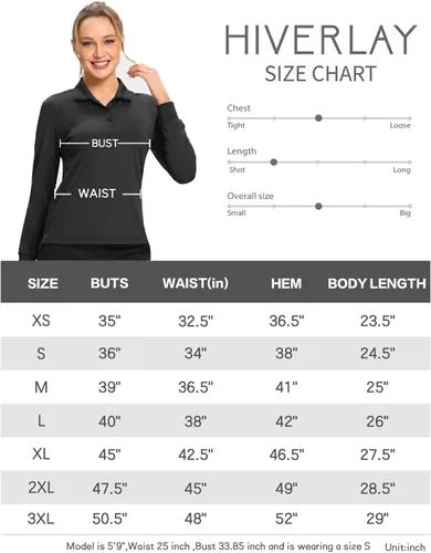 Vista 7 de Hiverlay Polo Shirts for Women Golf Shirts UPF 50+ Long Sleeve Shirt Collared