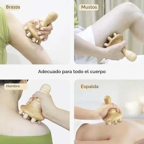 Vista 8 de Herramienta de masaje de terapia de madera, masajeador de drenaje linfático de madera con una sola mano, herramientas de terapia física, herramienta