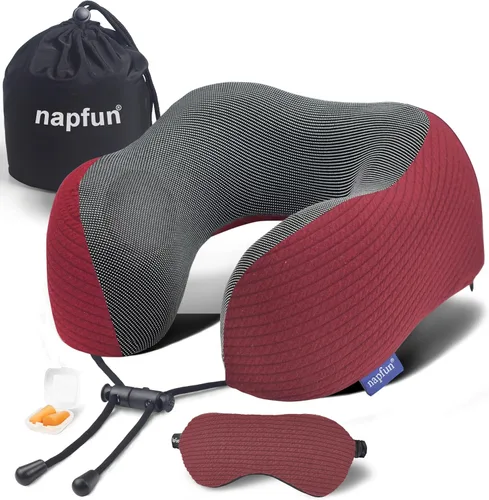 Vista 13 de napfun Almohada cervical para viajar, almohada cervical de viaje mejorada para avión, almohada de viaje de espuma viscoelástica 100% pura