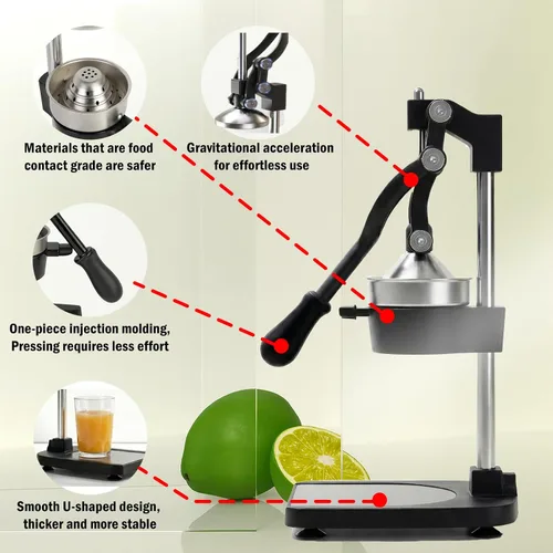Vista 6 de Exprimidor de hierro fundido – Exprimidor manual de cítricos resistente, prensa profesional de naranja, exprimidor de limón de acero inoxidable