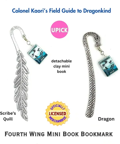 Vista 2 de Cuarta ala Rebecca Yarros Clay Mini libro Dragon Scribe Quill Marcapáginas con licencia UPICK