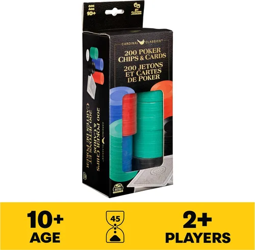 Vista 7 de Spin Master Games Cardinal Classics, Juego de 200 fichas de póquer con botón de distribuidor de baraja Texas Hold 'Em Classic Casino Juego de mesa