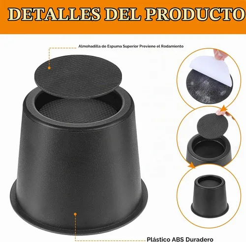Vista 4 de 9 elevadores de cama redondos, elevadores de cama resistentes, bloques de elevación de muebles de 4 pulgadas, elevadores negros con almohadillas
