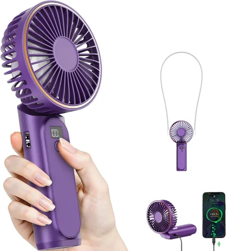 Vista 12 de TUNISE Ventilador de Mano Portátil Recargable, Ventilador Portátil de 4000mAh, Ajustable 180°, 6 Velocidades de Viento, Pantalla de Electricidad